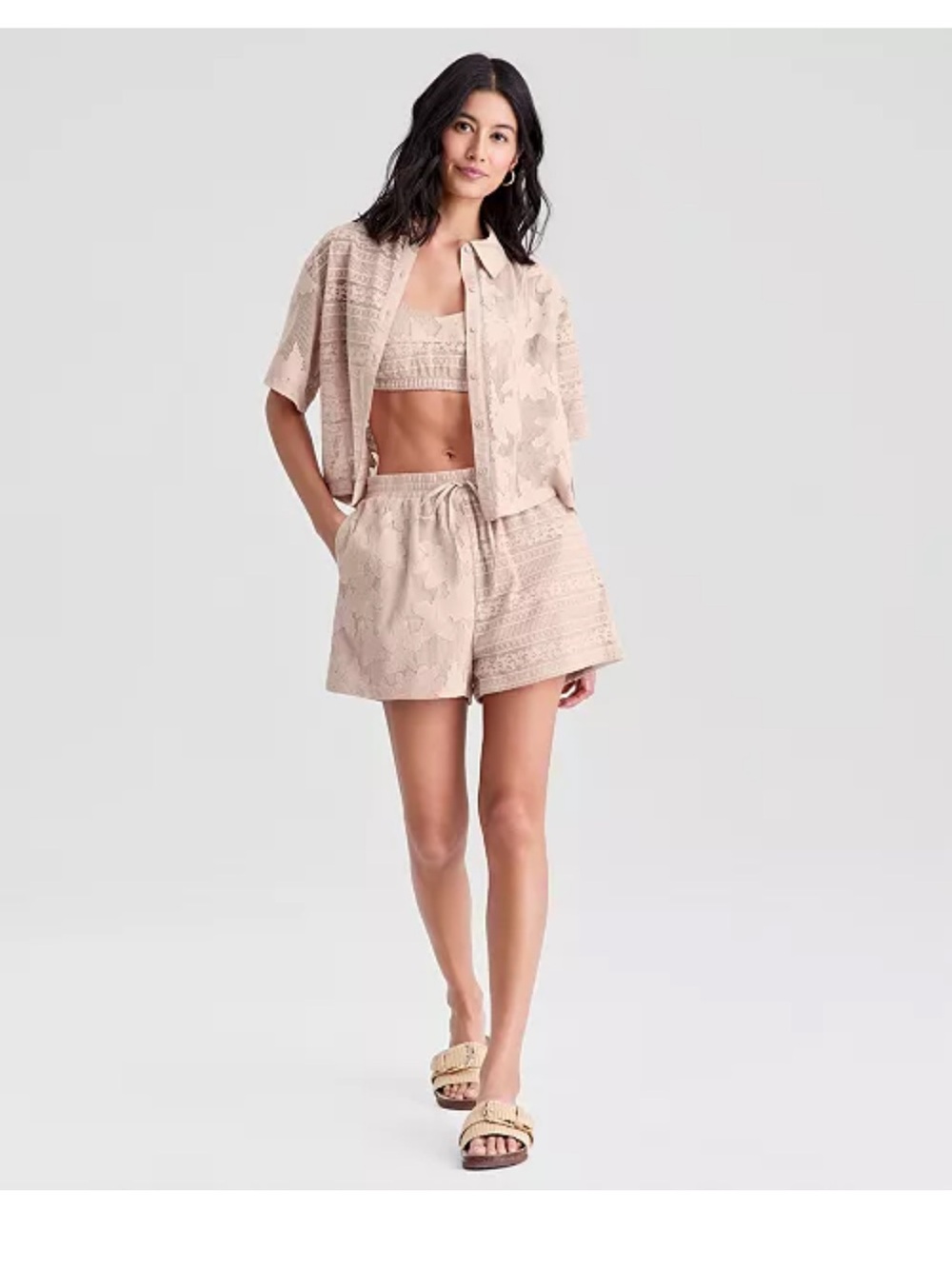 And Now This beige Knit Button-Front Shirt Shorts Set medium 2pc - Picture 4 of 4
